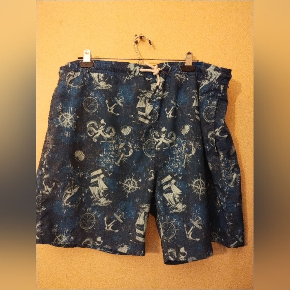 Berkley Jensen Mens Nautical Blue Swim Board Trunks‎ Size XL